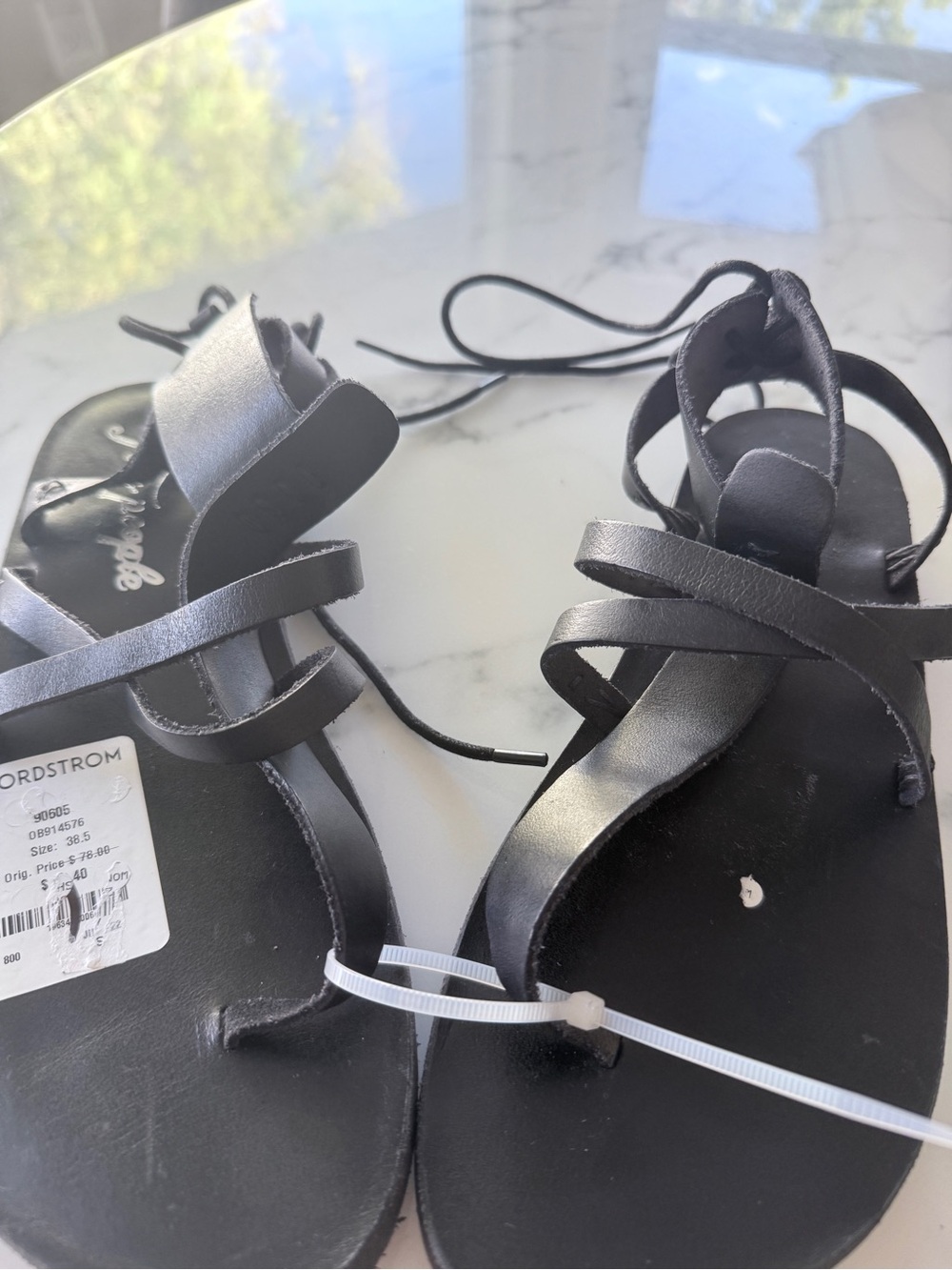 Free People Black Leather Gladiator Lace-Up Sandals - Picture 7 of 7